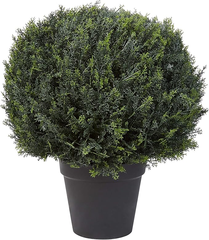 Artificial Cypress Topiary-23Â” Ball Style Faux Plant in Sturdy Pot-Realistic Indoor or Outdoor Potted Shrub-Home Decor by Pure Garden