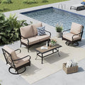 MFSTUDIO 4 Pieces Outdoor Patio Furniture Set, Metal Outdoor Conversation Set, Rattan Wicker Patio Sectional Sofa Set with 2 x Swivel Single Sofa, 2-Seat Sofa, 1 x Coffee Table, Beige