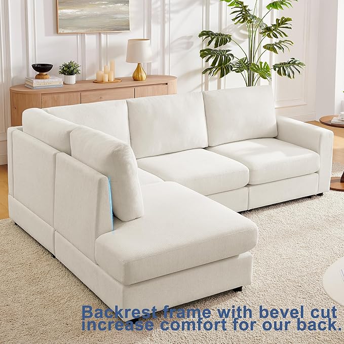 100“ L Shaped Couch with Reversible Chaise Sectional couches Sofa Corner Couches for Living Room,Apartment and Compact Spaces(Cream)