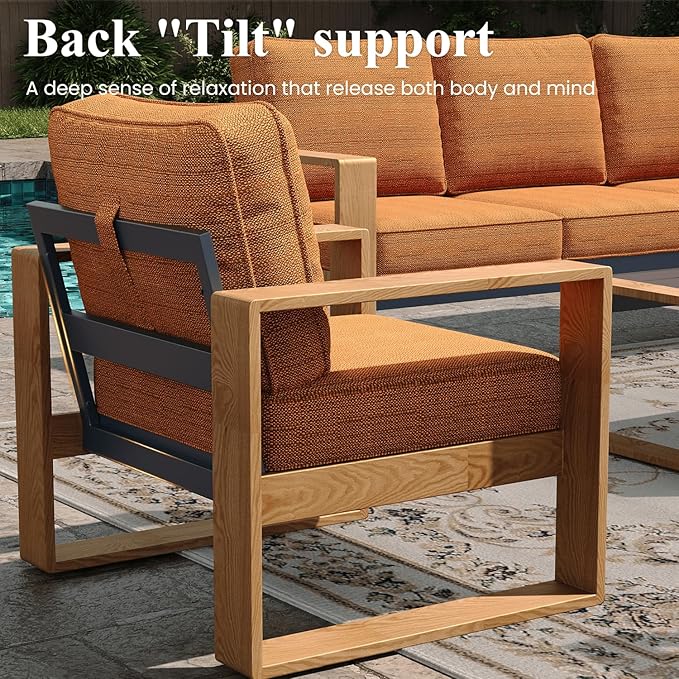 LayinSun 4 Pieces Aluminum Patio Furniture Set with Coffee Table, Oversized Seat with Hight Back, Outdoor Conversation Sets for Porch, Balcony, Deck