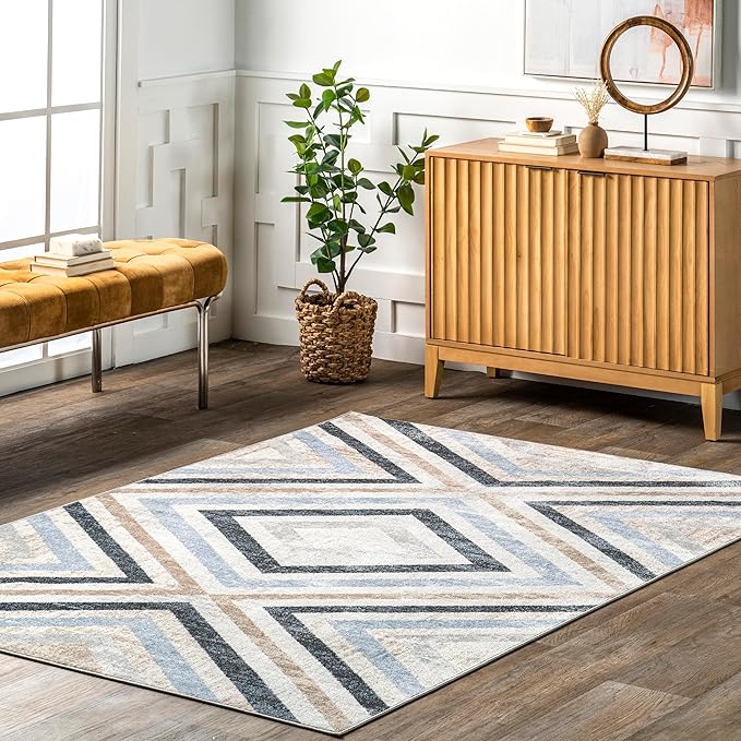 nuLOOM 2' x 8' Machine Washable Stain-Resistant Area Rug Medium Profile for Living Room, Bedroom, and Dining Room, Akari Blue