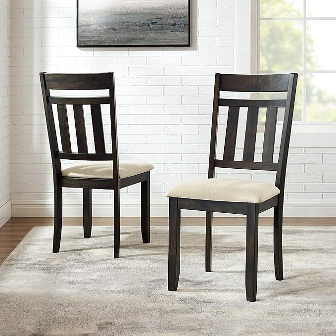 Crosley Furniture Hayden Modern Farmhouse Slat Back Wood Dining Chairs Set of 2, Slate/Crème