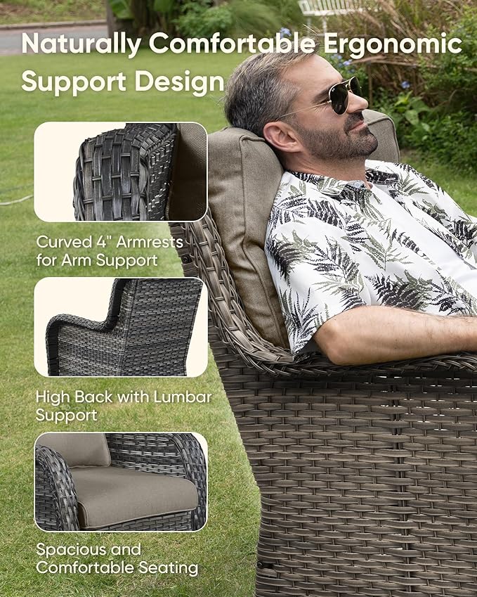 HUMMUH High Back Outdoor Swivel Rocker Patio Chairs Set of 2, with 5-Inch Thick Cushions and Side Table,All-Weather Patio Furniture for Porch,Poolside, Deck, and Yard