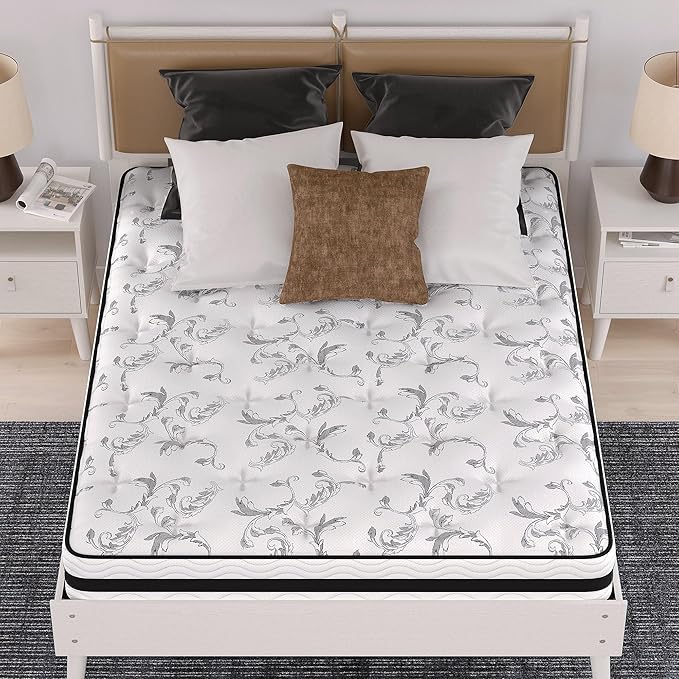 Signature Design by Ashley Queen Size Chime 8 Inch Medium Firm Innerspring Mattress with Pressure Relief Quilt Foam, Fiberglass Free, Mattress In A Box