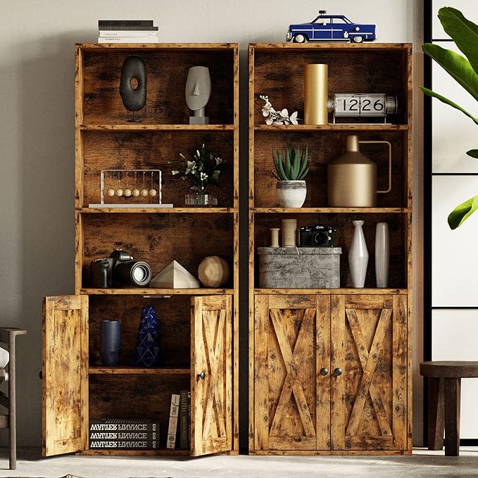 IRONCK Industrial Bookshelves and Bookcases with Doors 11.8 in Depth Floor Standing 5 Shelf Display Storage Shelves Bookcase Home Decor Furniture for Home, Office, Living Room, Bedroom
