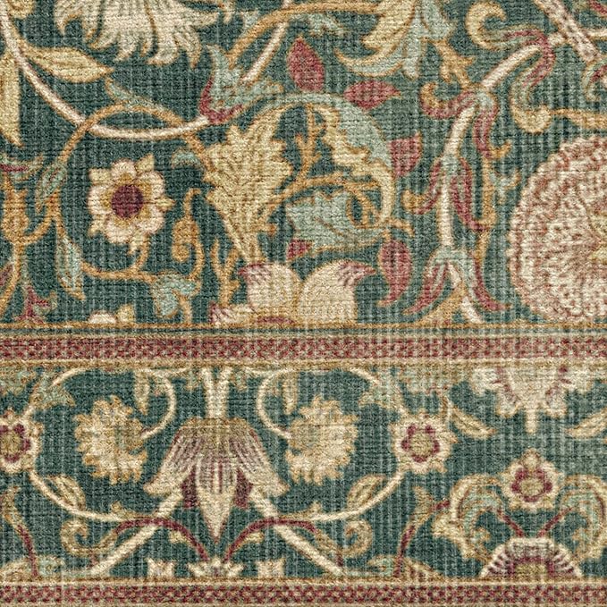RUGGABLE x Morris & Co Machine Washable Area Rug – Lodden Soft Evergreen & Gold 4x6, Stain-Resistant, Non-Slip – Medium Rugs for Living Room, Bedroom, Hallway, Entryway & Office–with Cushioned Pad