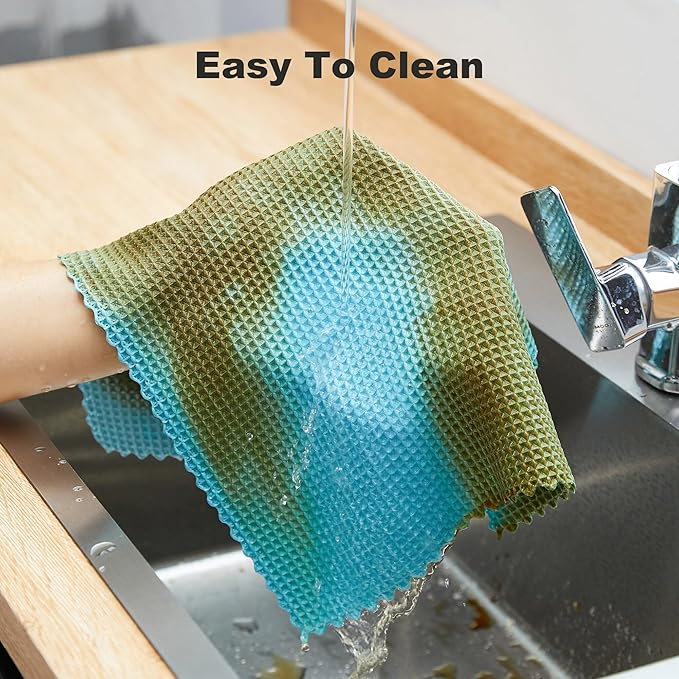 JOYMOOP Microfiber Cleaning Cloth, Reusable Absorbent Microfiber Cleaning Cloths, Kitchen Dish Cloth Waffle Weave 5 Pack, Mixed Color, 9.8×9.8inch