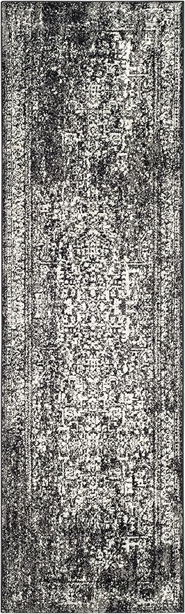 SAFAVIEH Evoke Collection 2'2" x 7' Black / Grey EVK256R Oriental Distressed Non-Shedding Living Room Entryway Foyer Hallway Bedroom Runner Rug