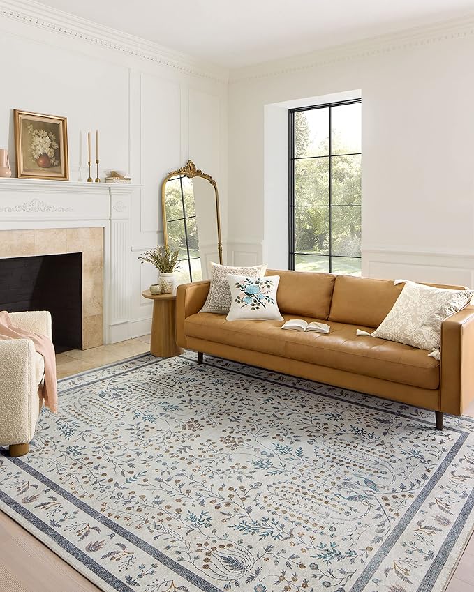 Loloi Rifle Paper Co. Maison Collection MAO-05 Wisteria Cream 5'-0" x 5'-0", .19" Pile Height, Round Area Rug