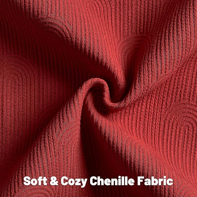 FUTEI Christmas Red Chenille Decorative Throw Pillow Covers 22x22 Inch Set of 2,Soft Cozy Striped Geometric Patterns Cushion Cases,Modern Home Decor for Couch Bed Living Room