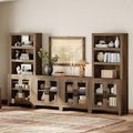 WAMPAT Farmhouse Entertainment Center with Bookshelves, 4-Piece Modular TV Stand with Storage Towers, Glass Doors, Open Shelves, Media Console for Living Room, Home Theater, Brown