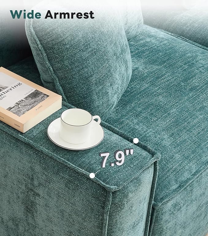 WILLOVE 141'' Modular Sectional Sofa, Chenille Cloud Couch with Wide Armrests & 6 Pillows, Deep Seat Couches for Living Room, Green