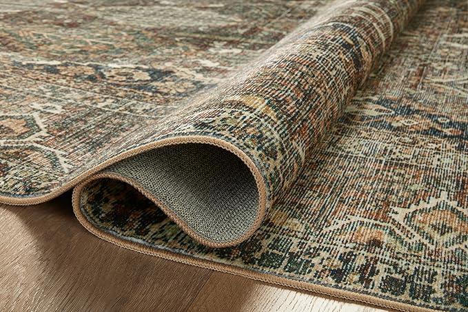 Loloi Magnolia Home by Joanna Gaines Banks Collection BAN-05 Spice/Blue 2'-6" x 12'-0", .13" Pile Height, Machine Washable, Runner Rug