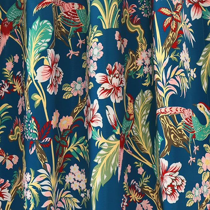 Lush Decor Dolores Light Filtering Valance Curtains Single, 52" W x 18" L Navy & Multi -Valances for Windows - Vintage Valance Floral - Coquette Decor