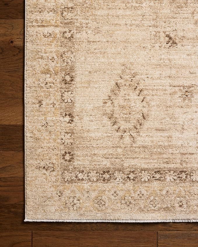 Loloi Chris Loves Julia Palma Collection PLM-06 Natural/Smoke 2'-7" x 7'-6" Fringe Runner Rug Vintage Style Boho Living Room Bedroom Carpet