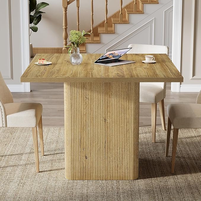 Tribesigns 39-Inch Square Dining Table for 4, Small Fluted Kitchen Table with Sturdy Pedestal, Farmhouse Wooden Dinner Table for Dining Room, Living Room, Kitchen, Small Space, Natural