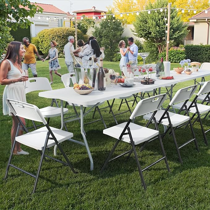 30 Pack Folding Chairs, 700lbs Capacity Heavy Duty Folding Chair with Reinfoced Steel Frame for Indoor/Outdoor Use, White Plastic Foldable Chairs for Party, Patio, Meeting, Wedding and School
