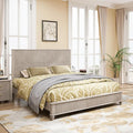 King Size Solid Wood Platform Bed Frame, Solid Wood Bed with 79.13" Headboard, Solid Wood Leg/No Box Spring Needed/Noise Free/Beige