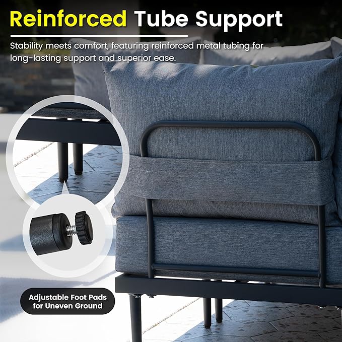 Sundale Outdoor 2 Pieces Metal Patio Furniture Set, Outdoor Sectional Sofa w/6 Inch Olefin Cushion, Modern Outdoor Conversation Sets