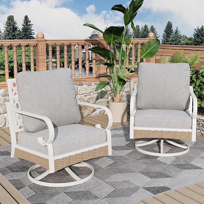 Patio Swivel Chairs Set of 2, Outdoor Sofa Chairs with Deep Seating and 5.5" Cushions, Steel Frame Porch Furniture for Lawn Backyard Deck, Light Grey