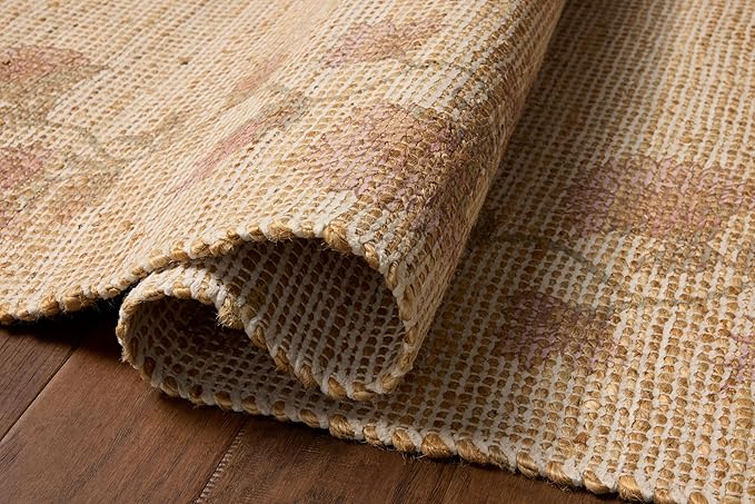Loloi Chris Loves Julia Rue Collection RUE-05 Natural/Multi 7'-6" x 9'-6" Area Rug Jute Neutral Floral Living Room Bedroom Rug