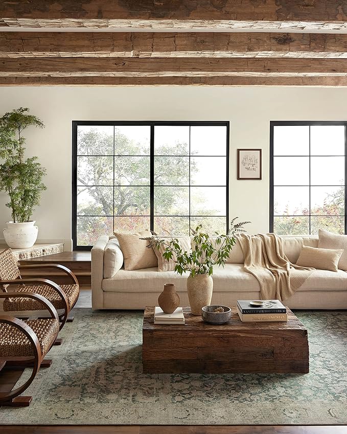 Loloi Magnolia Home by Joanna Gaines Sinclair Collection SIN-05 Jade/Sand 2'-3" x 3'-9", .25" Pile Height, Machine Washable, Accent Rug