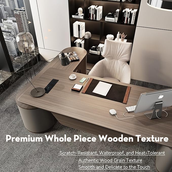 SAINTCY Large Executive Office Desk with File Cabinet, 78.7 Inch Sit & Stand L Shaped Executive Desk, Adjustable Luxury Office Desks for Boss, Business Owners, Managers and Supervisors Return Right