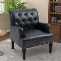 Pia Ricco PU Leather Accent Chair: Modern Nailhead Trim Armchair with Wooden Legs - Upholstered Reading Seat for Office, Living Room, Bedroom-Black