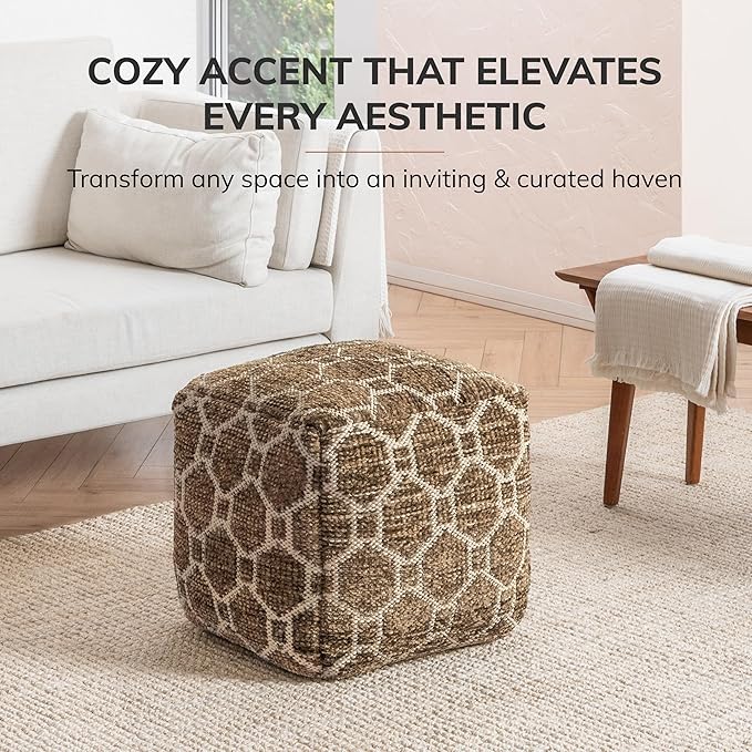 Anji Mountain 100% Handmade & Handcrafted Comfortable Home Décor Pouf Ottoman Footrest for Living Room, Bedroom, Nursery, Kidsroom, Patio Furniture - (20" x 20" x 20" - Brown)