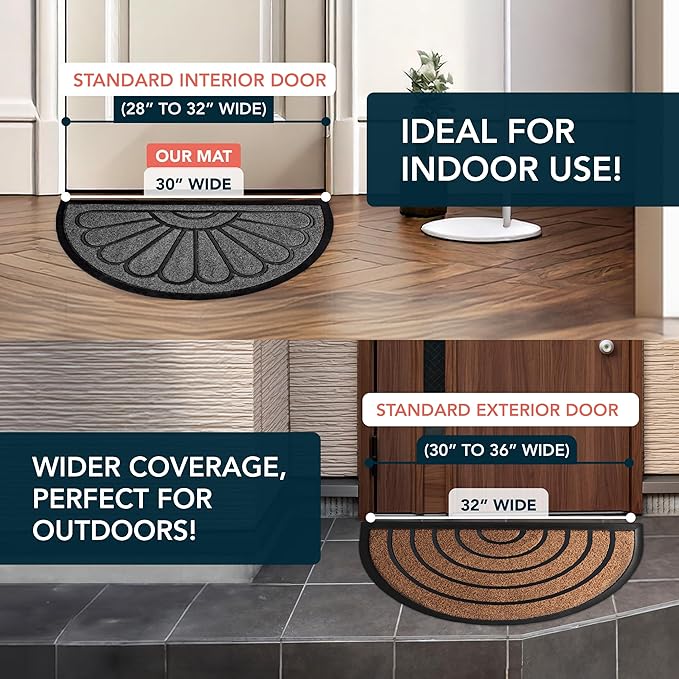 ubdyo Front Door Mat - Low Pile Front Door Mat Outside Entrance - Muddy Dirt Trapping Welcome Matt Outdoor - Rubber Backing Anti Slip Indoor Doormat Entrance, 30" x 17", Bright Grey