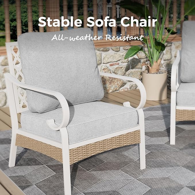 Patio Chairs Set of 2, Outdoor Sofa Chairs with Deep Seating and 5.5" Cushions, Steel Frame Porch Furniture for Lawn Backyard Deck, Light Grey