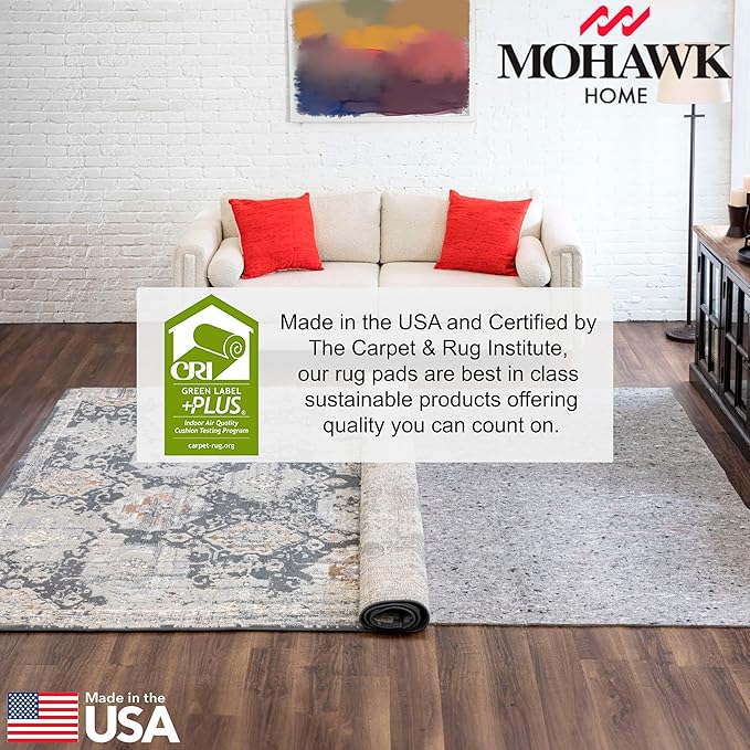 Mohawk Home 8' 4" x 10' 2" Non Slip Rug Pad Gripper 3/8 Thick Dual Surface Felt + Rubber Gripper - Safe for All Floors