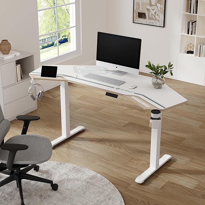 EUREKA ERGONOMIC Standing Desk, 72" Electric Adjustable Height Desk,Wing Shaped Computer Desk Large Music Studio Table, Dual Motor&Slot, Maple