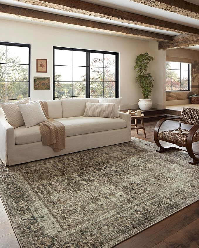 Loloi Magnolia Home by Joanna Gaines Sinclair Collection SIN-01 Pebble/Taupe 7'-6" x 9'-6", .25" Pile Height, Machine Washable, Area Rug