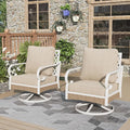 Outdoor Patio Swivel Sofa Chairs Set of 2 Steel Frame Porch Furniture with Deep Seating and 5.5" Cushions for Lawn Backyard Deck, Beige