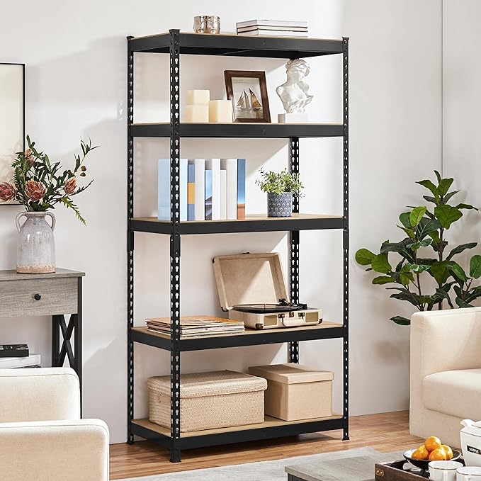 Yaheetech Storage Shelves 5 Tier Garage Shelving Heavy Duty Garage Shelves Adjustable Metal Shelving Unit Utility Rack Industrial Shelving for Warehouse Pantry Closet, 35.5″W × 17.5″D × 72″H, Black
