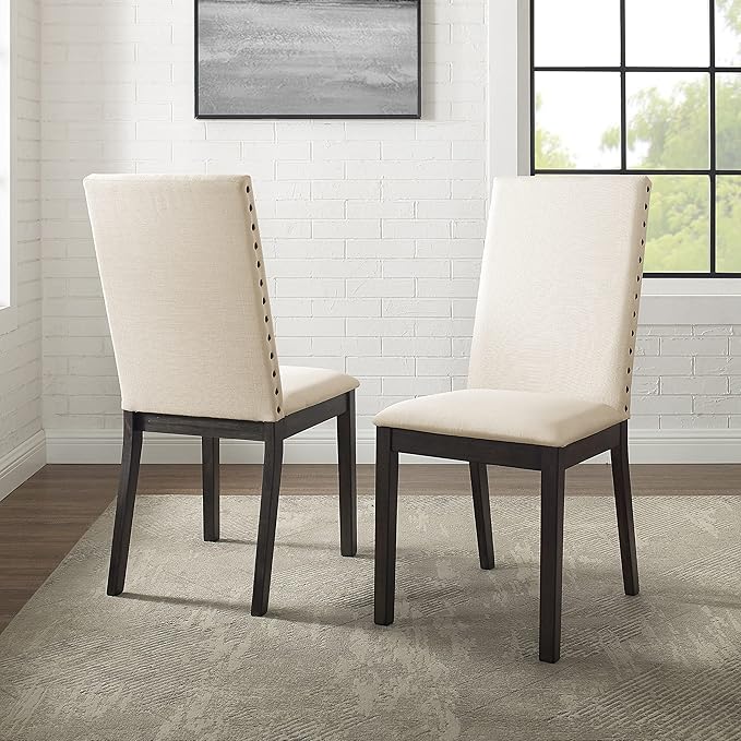 Crosley Furniture Hayden Modern Farmhouse Upholstered Wood Dining Chairs Set of 2, Slate/Crème