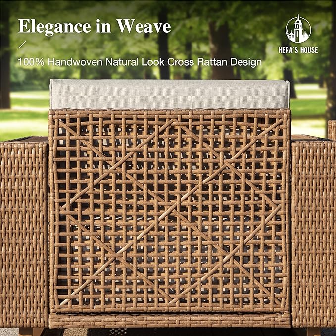 HERA'S HOUSE 6 Pieces Patio Furniture Set, Sectional Outdoor Rattan Wicker Sofa, All Weather Patio Conversation Set with 5.3" Widened Armrest, 10" Ultra Thick Comfy Sponge Cushion, Patio Couch