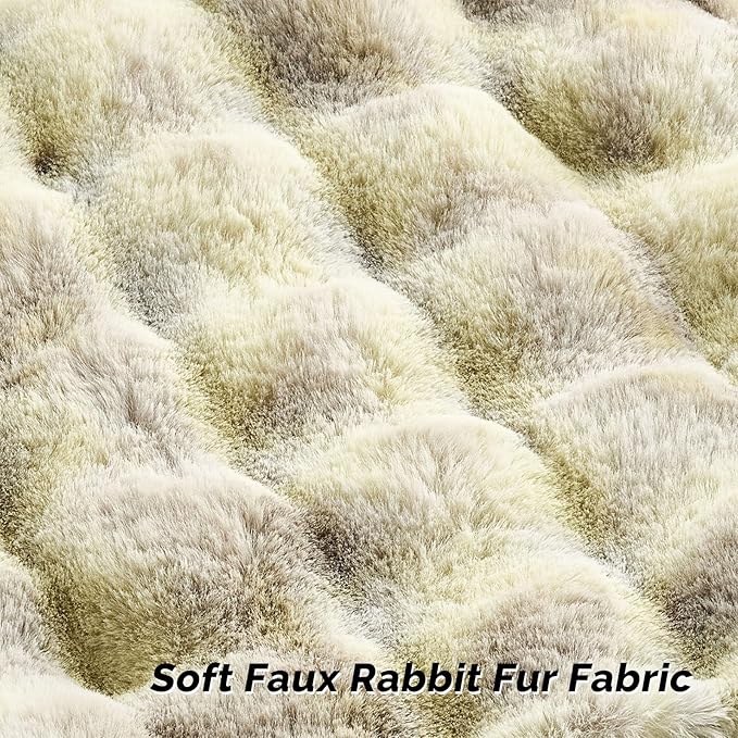 FUTEI Green White Decorative Throw Pillow Covers 12x20 Inch Set of 2,Soft Fuzzy Faux Rabbit Fur Pillow Case with Raised Texture,Neutral Boho Home Decor for Couch Bed Living Room