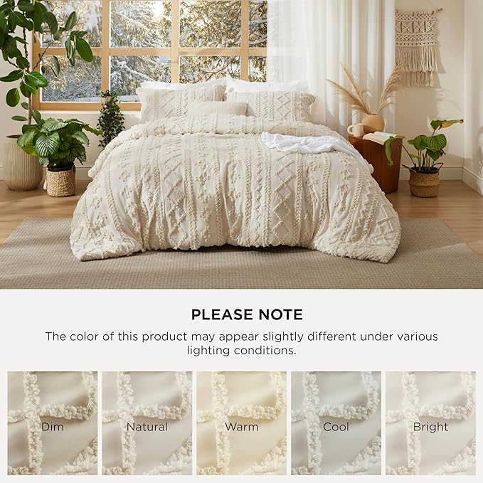 Bedsure Tufted Boho Comforter Set King Size - Beige Boho Bed Set, GentleSoft™ 3 Pieces Farmhouse Shabby Chic Embroidery Bedding, Gifts for Woman, Soft Jacquard King Comforter for All Seasons