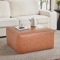 Christopher Knight Home Ellis Faux Leather Ottoman Footstool, Square Pouf Poufee Footrest Ottoman Large Seat, Modern Side Table for Living Room Bedroom Home Decor Gifts, Tan Brown