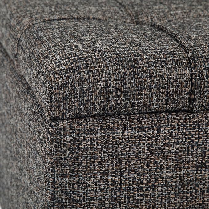 SIMPLIHOME Harrison Coffee Table Storage Ottoman - 36 inch Wide Upholstered Tweed Look Fabric Square Ottoman in Warm Dark Charcoal Melange, Transitional Ottoman for Living Room with Split Lift-Up Lid