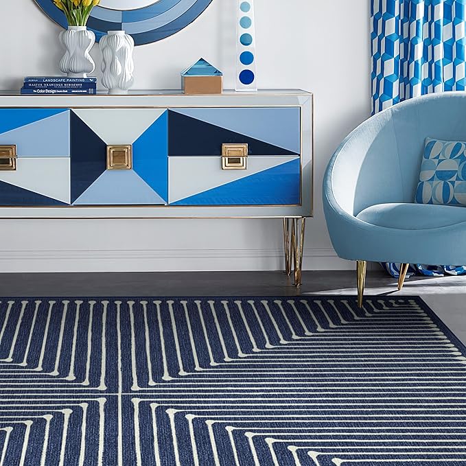 RUGGABLE x Jonathan Adler Machine Washable Modern Area Rug – Inkdrop Lapis Blue 5x7, Stain-Resistant, Non-Slip – Medium Rugs for Living Room, Bedroom, Hallway, Entryway & Office–with Cushioned Pad