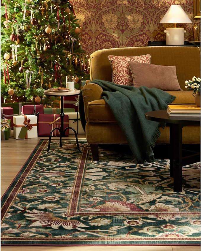 RUGGABLE x Morris & Co Machine Washable Area Rug – Lodden Soft Evergreen & Gold 4x6, Stain-Resistant, Non-Slip – Medium Rugs for Living Room, Bedroom, Hallway, Entryway & Office–with Cushioned Pad