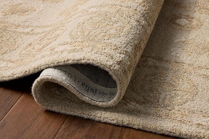 Loloi Chris Loves Julia Dorothea Collection DRT-03 Dove/Natural 2'-3" x 3'-9" Accent Rug Wool Neutral Floral Living Room Bedroom Carpet