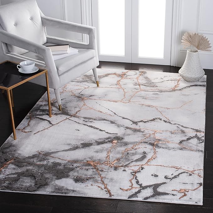 SAFAVIEH Area Rug 8x10 - Craft Collection - Large - Grey & Orange, Modern Abstract Marble Pattern Design, Non-Shedding & Easy Cleaning, Ideal for Living Room, Bedroom, Office, Dining Space (CFT877P)