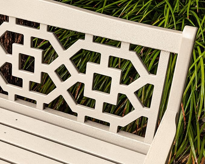 Martha Stewart Chinoiserie Garden Bench Green - 2-Person Outdoor Patio Bench - HDPE Dock Seating - Classic Decorative Backyard Furniture - 47.5" Wide Garden Seat for Porch, Deck & Lawn