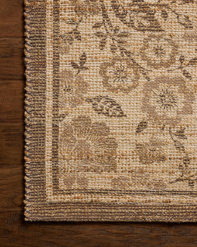 Loloi Chris Loves Julia Rue Collection RUE-03 Bark/Mocha 2'-3" x 3'-9" Accent Rug Jute Neutral Floral Living Room Bedroom Rug