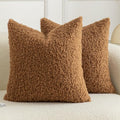 Pack of 2 Curly Teddy Wool Faux Fur Throw Pillow Covers Fuzzy Accent Soft Sherpa Pillowcases Sheepskin Fleece Decorative Cushion Case for Sofa Couch Living Room 24x24 Inch Bronze