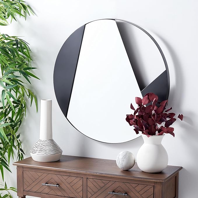 Safavieh Home Collection Dinas Modern Black 28-inch Round Decorative Accent Wall Mirror for Bedroom Living Room Bathroom Entryway